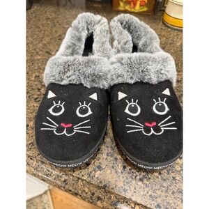 Bobs from Skechers Keep It Meow Cat Slippers Black Faux Fur Memory Foam 33355 7